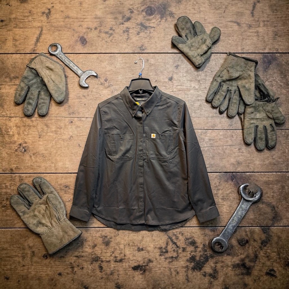 Carhartt Rugged Flex Women's Relaxed Fit Long Sleeve Work Shirt Size Large Black